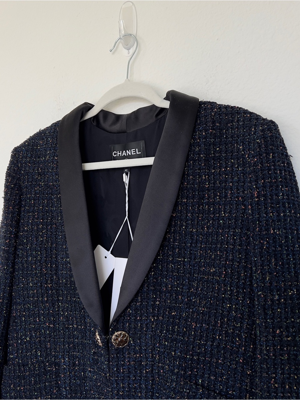 Chanel 19A NYC Egypt Wool Tweed Gripoix Blazer Jacket Navy Blue Green Pink NWT - Picture 6 of 16